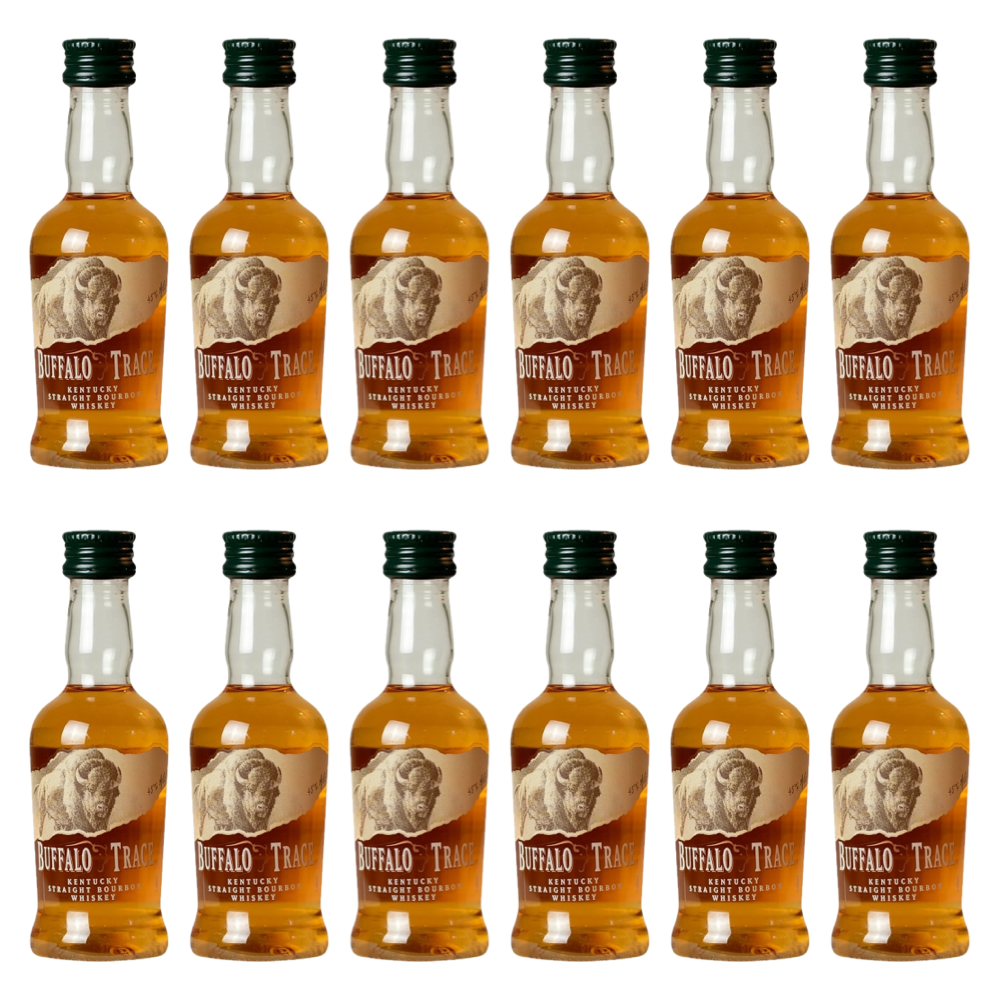Buy_Buffalo_Trace_Bourbon_50ml_Miniature_12_Pack_Online_at_Wooden_Cork.png Buffalo Trace Bourbon 50ml Miniature 12 Pack - Image 1