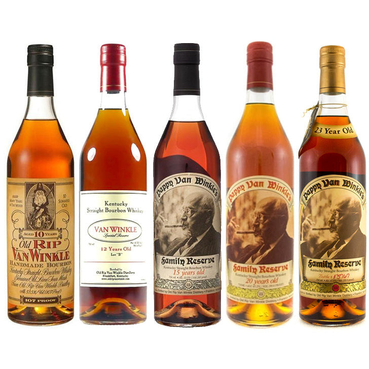 Pappy-Van-Winkle-Full-Lineup-Bundle.jpg Pappy Van Winkle's 10 Year, 12 Year, 15 Year, 20 Year & 23 Year Bundle - Image 1