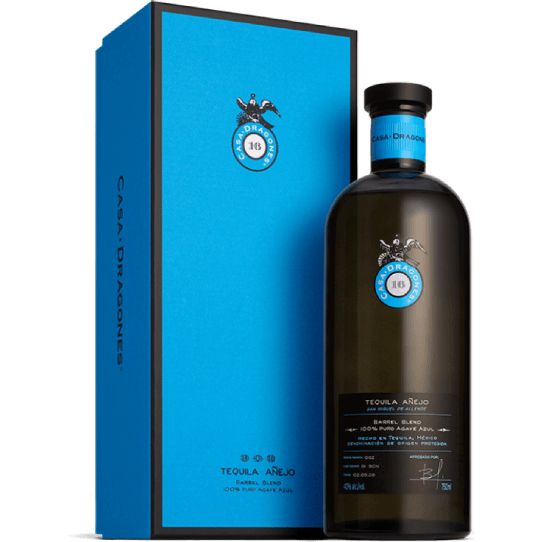 barrel_blend_box_and_bottle.png Casa Dragones Añejo Barrel Blend Tequila - Image 1