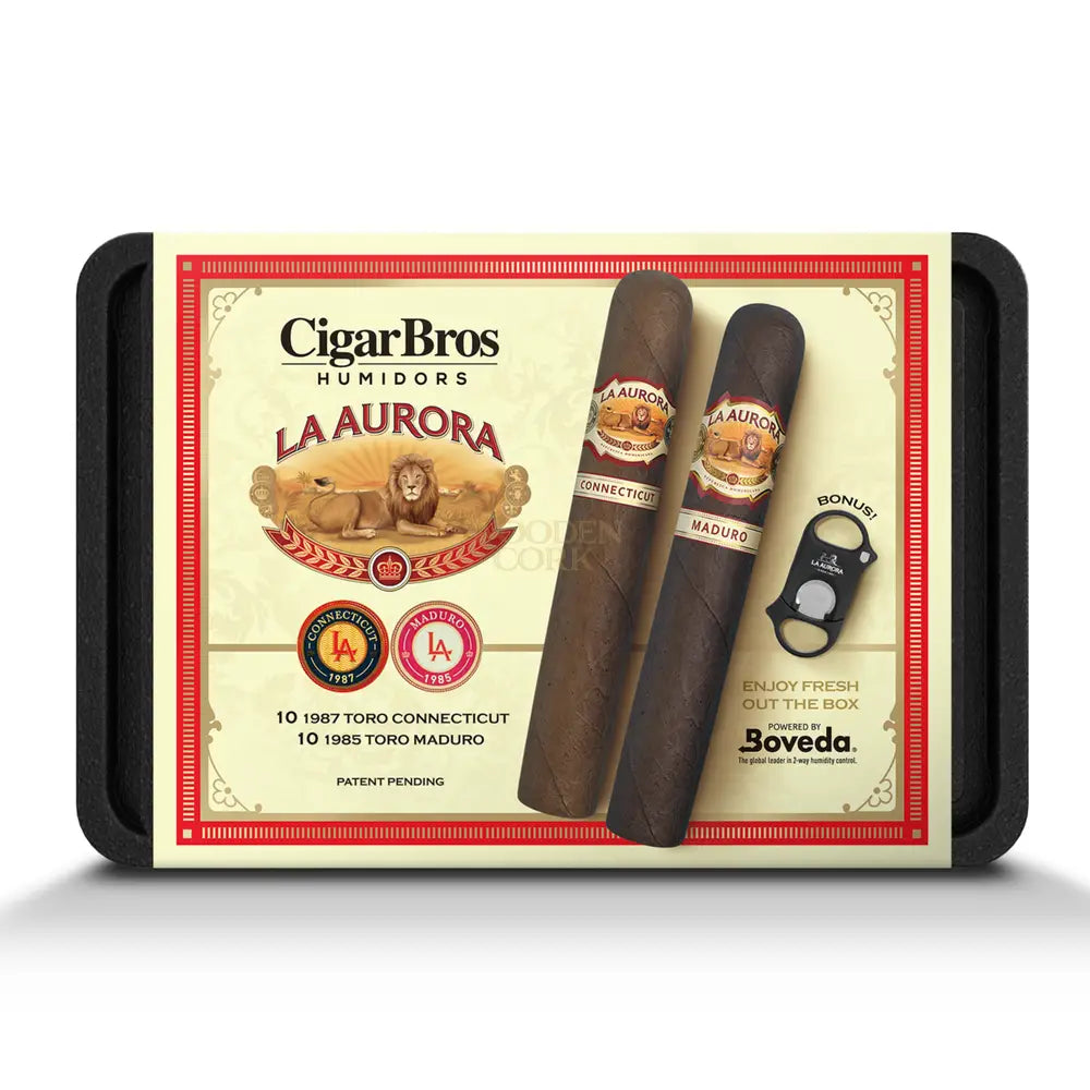 cigarbros-x-la-aurora-premium-cigars-set-personal-humidor-by-10x-1987-connecticut-1985-maduro-636.jpg La Aurora Premium Cigars Set + Personal Humidor by CigarBros - Image 1