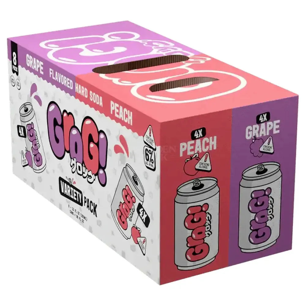 grog-flavored-hard-soda-variety-pack-grape-peach-8-seltzer-321.jpg Grog! Flavored Hard Soda Variety Pack – Grape & Peach – 8 Pack - Image 1