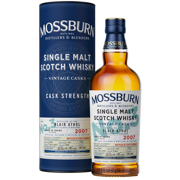 mossburn-single-malt-scotch-blair-athol-distillery-vintage-casks-no-3.jpg Mossburn Single Malt Scotch Blair Athol Distillery Vintage Casks No.3 10 Yr - Image 1