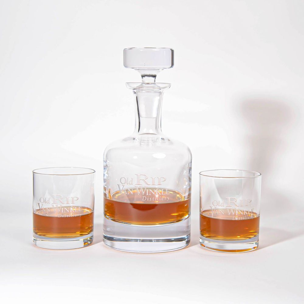 old-rip-van-winkle-decanter-set-of-2-rocks-glasses-1144963601.jpg Old Rip Van Winkle Decanter & Set of 2 Rocks Glasses - Image 1